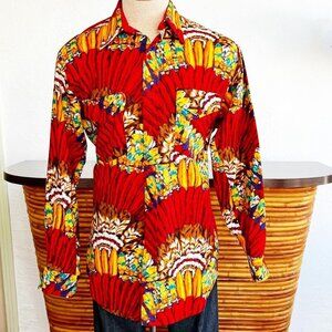 VINTAGE 90s ROPER NATIVE AMERICAN HEADDRESS PRINT SHIRT WESTERN COWBOY sz M